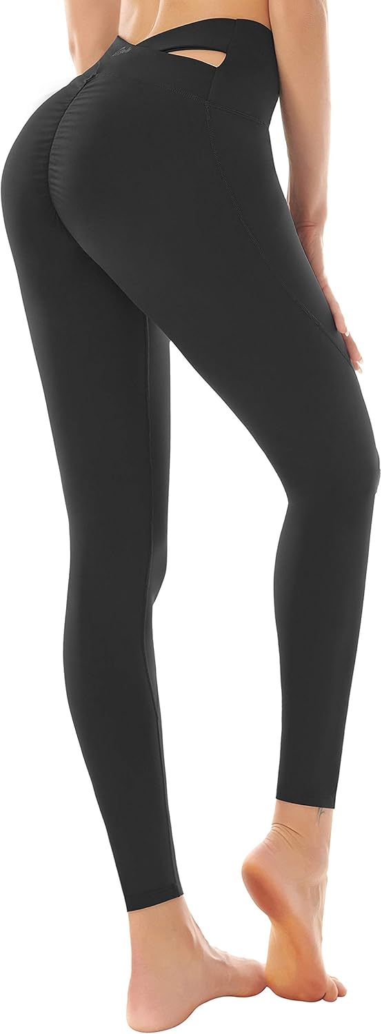 Women's Criss Cross High Waist Yoga Pants, Non SeeThrough Ruched Butt