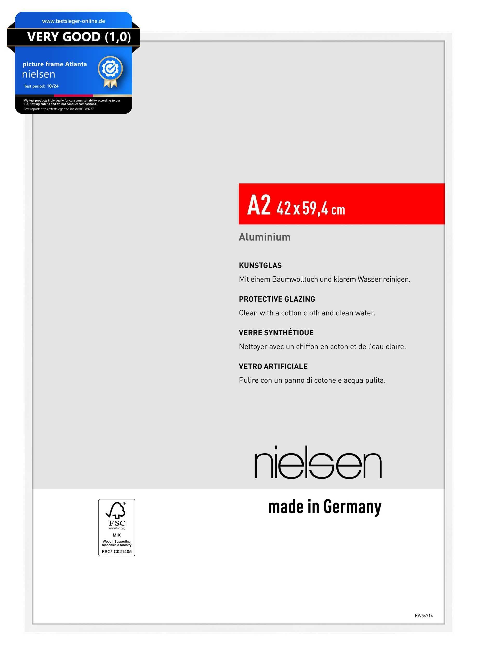 nielsen Atlanta Aluminium Picture Frame - Matt White A2, 42x59.4cm - with Synthetic Glass and Push-Turn Clips — image 1