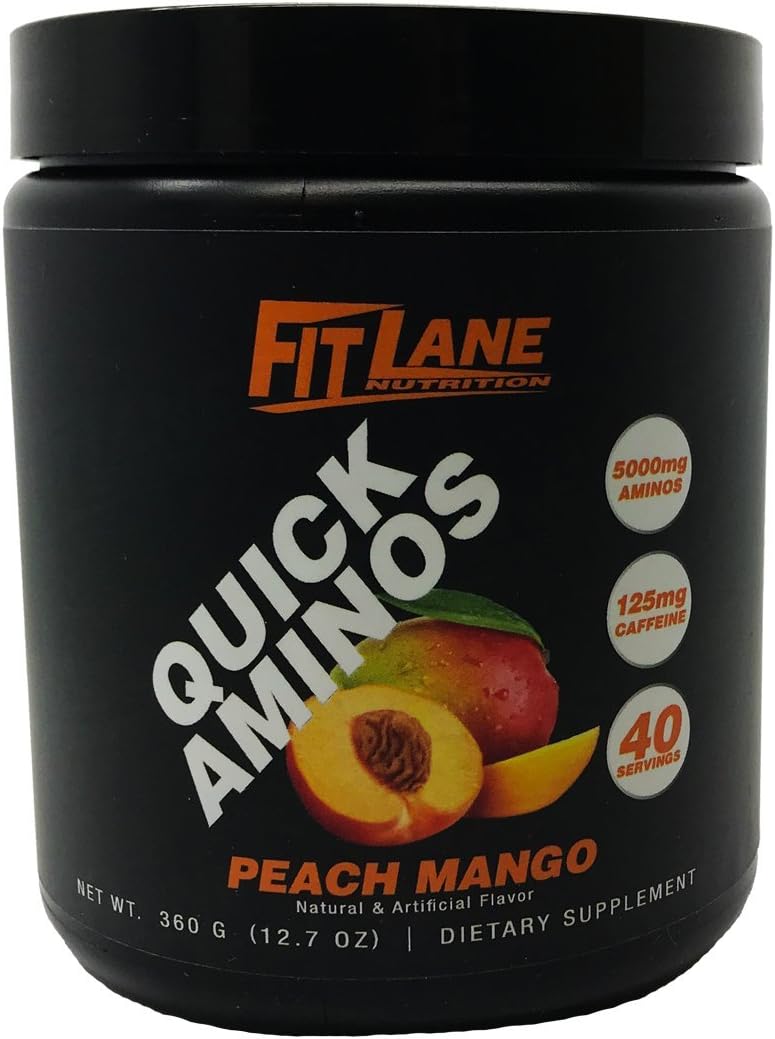 BCAA Energy Powder. Essential Amino Acids Supplement for After Workout Recovery. Quick Aminos by Fit Lane Nutrition 40 Servings Peach Mango Flavor