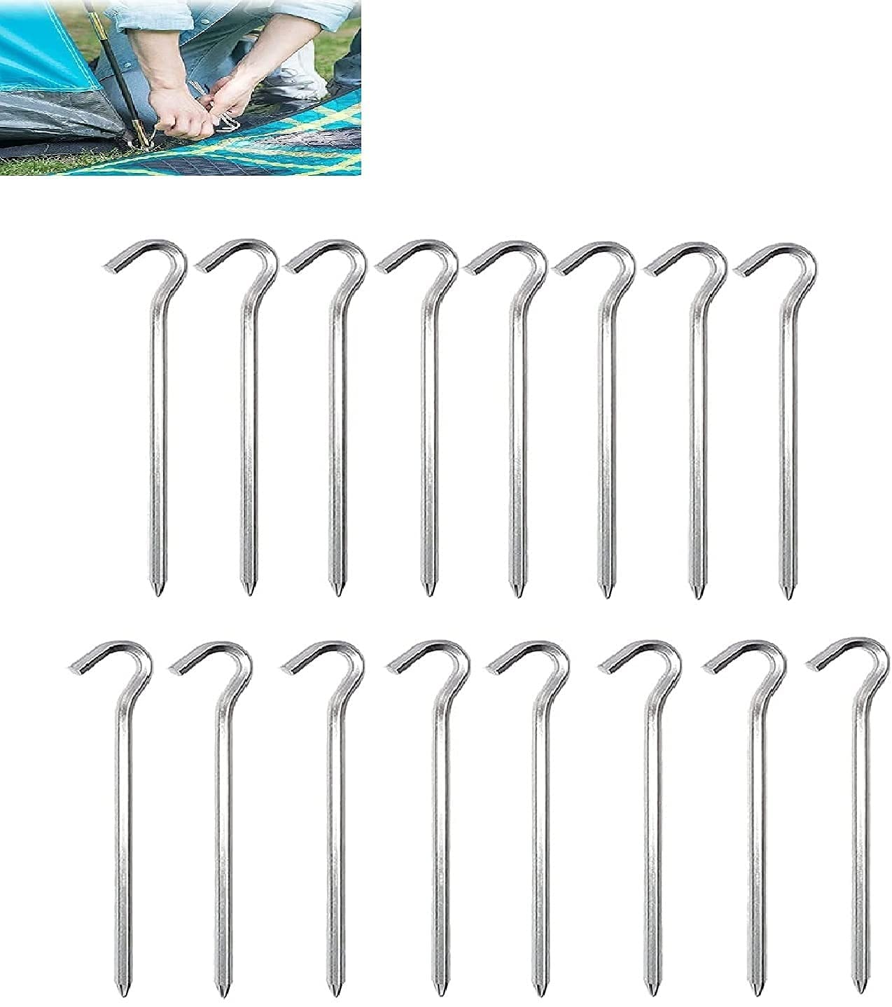Rifrpha 16 PCS Tent Pegs Metal Heavy Duty Metal Tent Ground Stakes Heavy Duty Tent Hooks Galvanised Metal Pegs Aluminum Alloy Camping Hard Ground Pegs for Camping,Hiking,Traveling,Beach and Outdoor
