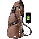 Hebetag Leather Sling Bag Crossbody Backpack for Men Women Travel Outdoor Camping