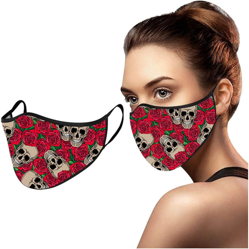 Womens Face Bandanas, Halloween Skull Print, Reusable