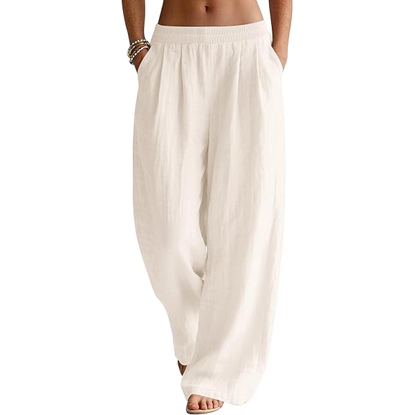 SUUKSESS Women Wide Leg Flowy Linen Pant with Pockets High