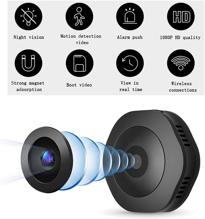 MIMI KING Wireless WIFI Network Camera HD Night Vision Remote Cloud Storage Surveillance Camera Portable Mini Camera,Black