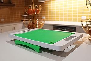 Karving King Kitchen Dripless Cutting Board 2 in 1 System | Non Slip Feet & Spikes Hold Food in Place while Carving | Juice Groove Fills Drip Collection Drawer for Gravy & Easy Clean Up | Green