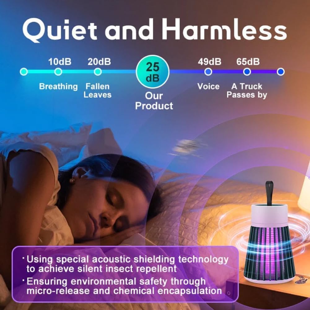 MozzGuard Mosquito Zapper, 2026 Moskito Lampe,Tragbar Mosquito Killer Lampe, Insektenvernichter Elektrisch Mit USB-Kabel,Mückenlampe für Drinnen DraußenInsektenvernichter Schlafzimmer (Grey) 7