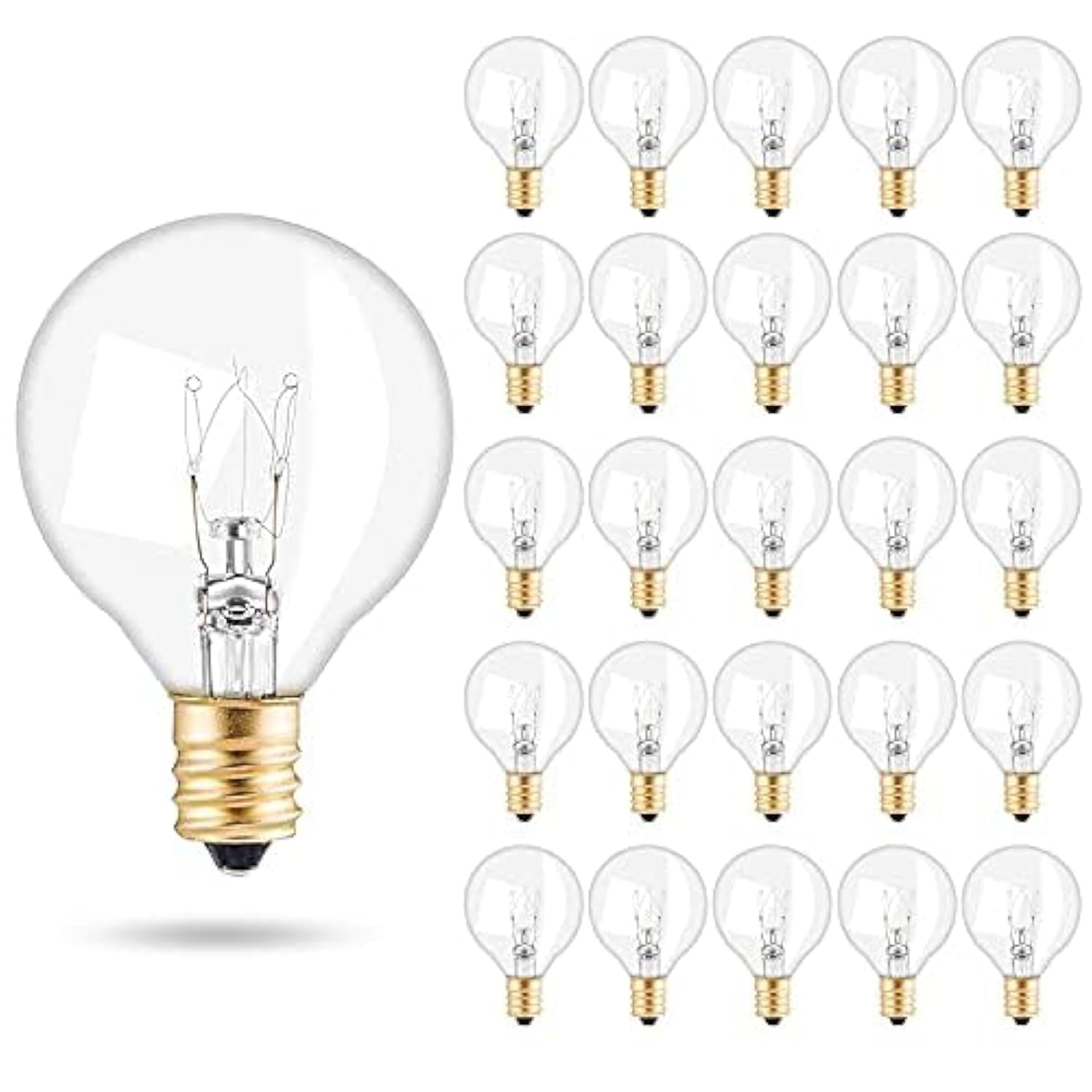 Weskjer G40 Replacement Bulbs 25 Pack, 7 Watt G40 Globe Bulbs E12 Base Socket Holder IP44 Water Resistance Warm White for String Light Home Party Decoration Wedding Function Portable
