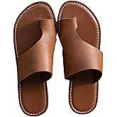 GORGLITTER Women's Leather Toe Ring Sandals Dressy Summer Slip on Slides Wide Width Beach Vacation Flats Sandals 2025