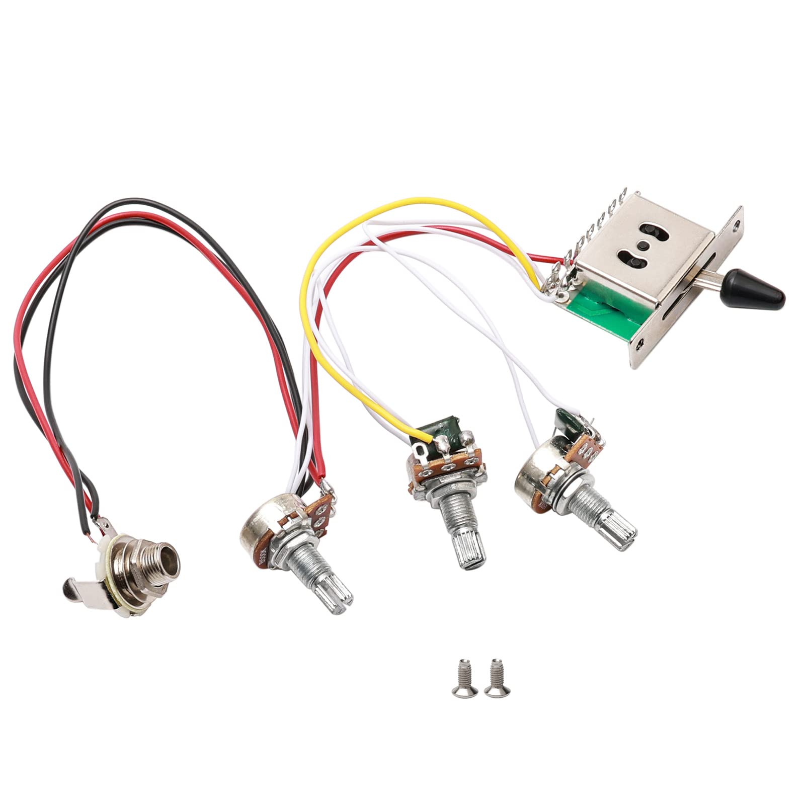 Strat Guitar Wiring Harness Prewired 3x 500k Pots 1 Volume 2 Tone Control Knobs 5 Way Switch