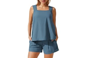 Maacie Maternity 2 Pieces Outfits Summer Linen Shorts Sets Tank Tops Wide Legs Shorts with Pockets