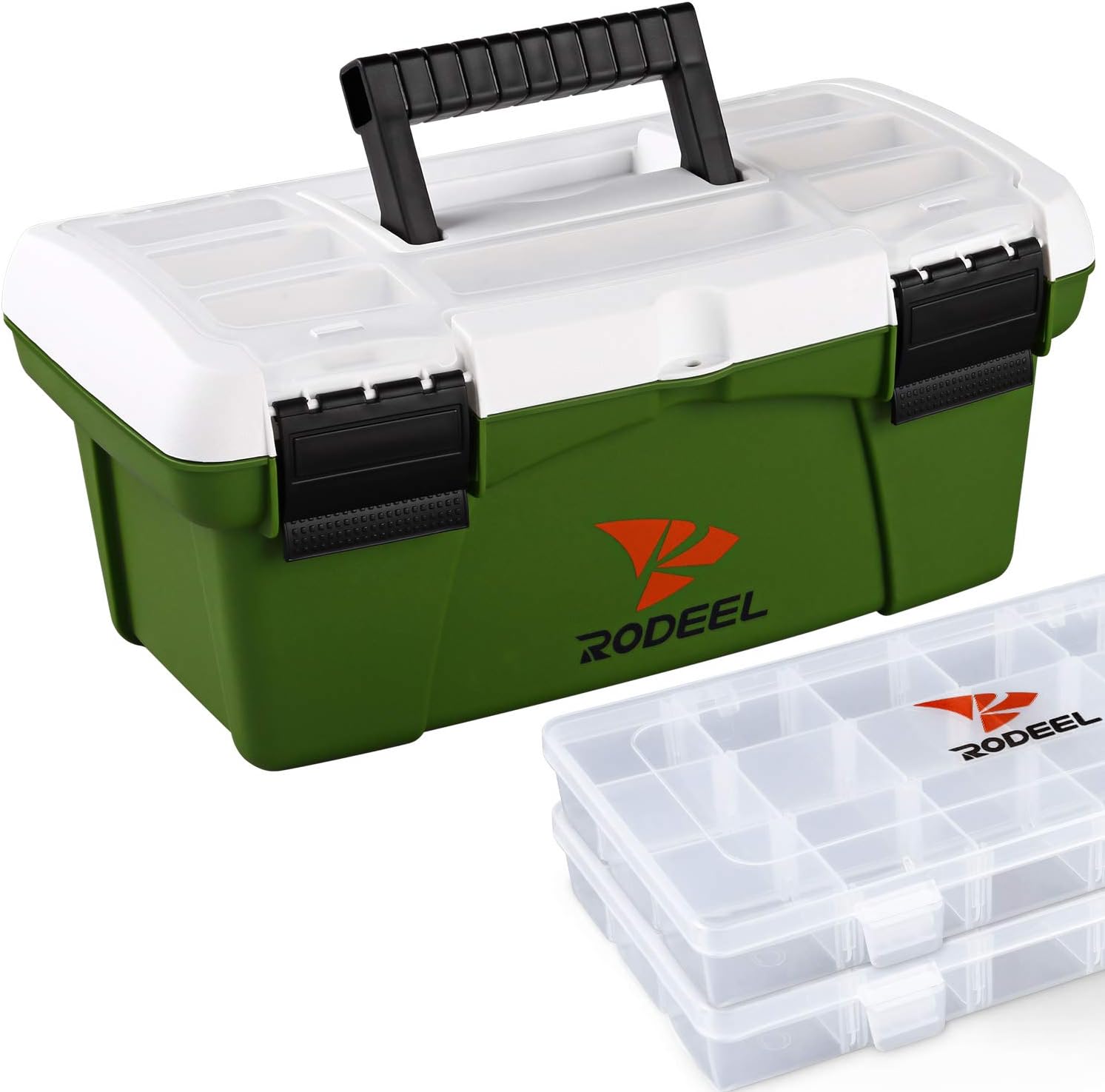 Rodeel Tool Box with 2 Organizers included, Removable Tray, Fishing Gear Storage and Tool Box for Art, Craft, Toys, Parts, Locking Lid and Extra Storage: Home Improvement