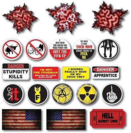 1 Set (20 pcs) Hard Hat, Tool Box Stickers, Prank Brain | 100% PVC ! Funny Stickers