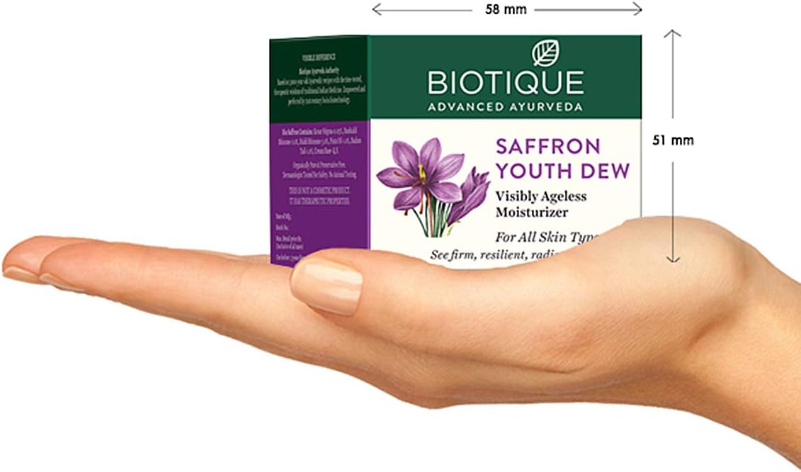 Biotique Saffron Youth Dew Visibly Age Less moisturizer 50 gm/ 1.76 Oz. I for All Skin Type I See Firm Resilient - Image 5