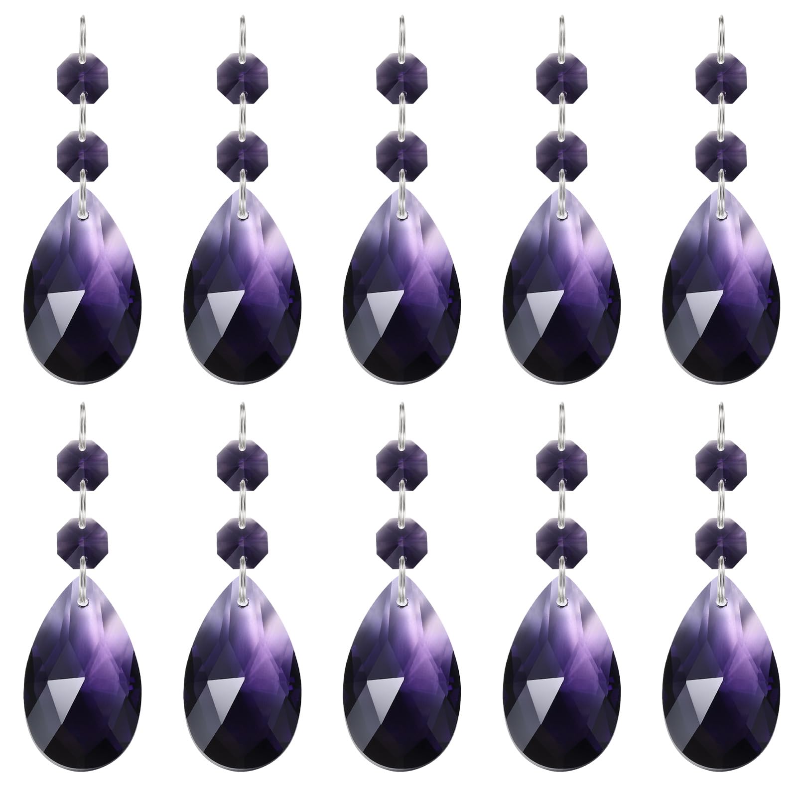 PATIKIL Teardrop Crystal Chandelier Pendants Beads, 10 Pack 85mm Length 38mm Chandelier Prisms Parts Ornaments Hanging Beads for DIY Arts Crafts Decoration, Violet