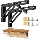 12'' Folding Shelf Bracket, Heavy Duty L Bracket, Black, 2 Pack | Collapsible Stainless Steel, Heavy Duty, For Table Bench, Space Saving DIY, With Screws, Max Load 330 lb