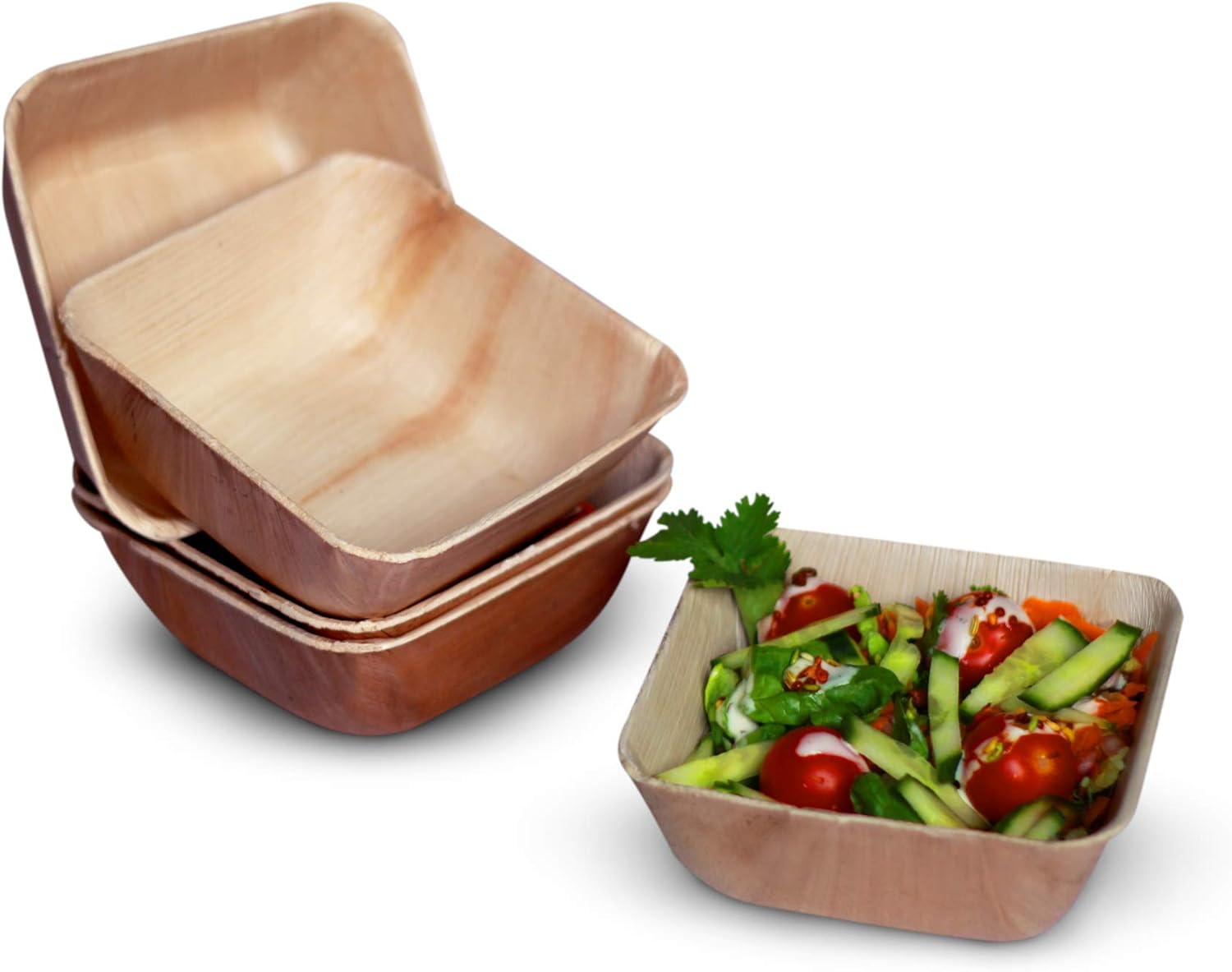 FOOGO Green 25pcs Disposable Palm Leaf Bowls, 5" (13cm) 19.4oz (550ml), for Soup Desserts & Salad, Deep Square - Image 3