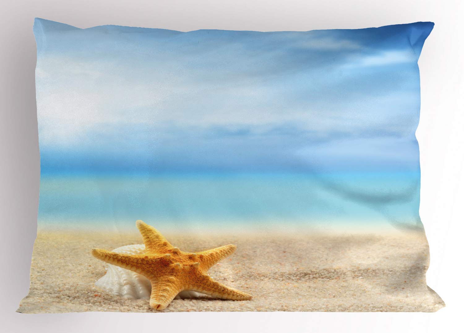 ABAKUHAUS Starfish Pillow Sham, Scallop Sea Star, Decorative Standard Size Printed Pillowcase, 26" X 20", Multicolor