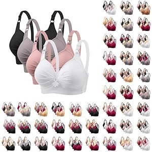 4 Pack Bras for Women Full Support No Underwire Seamless Wireless Everyday Bra Breathable Comfy V Neck Push Up Bras Multicolor