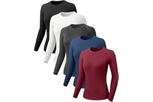 Mexholin 5 Pack Women's Compression Shirts Long Sleeve Workout Tops Dry Fit Athletic Baselayer Running Yoga Gym T-Shirt
