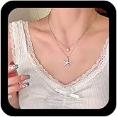 Andelaisi Boho Layered Starfish Necklace Choker Vintage Starfish Pearl Choker Necklace Ocean Sea Star Pendant Necklace Summer Beach Starfish Necklace Chain Jewelry for Women