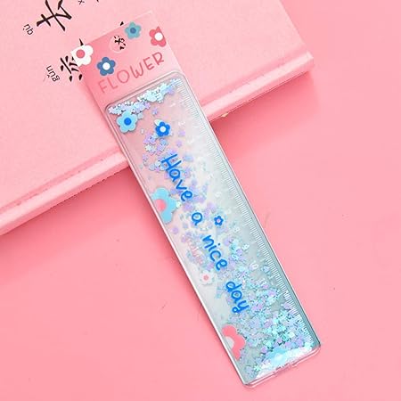 Amazon クリエイティブな桜の花にオイル流砂定規かわいい漫画超かわいい女の子ハート学生文房具ソフト定規ペンダントブックマーク 24 定規 文房具 オフィス用品