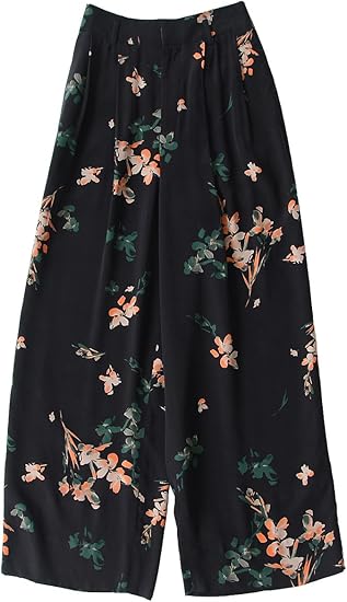 Amazon サクラ Sacra フラワープリント ワイド パンツ 38 M Black ロングパンツ 通販