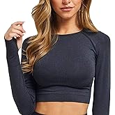 FITTOO Women's Long Sleeves Workout Crop Tops Seamless Sports Shirts Fitness Activewear