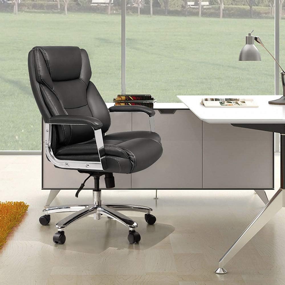 Furmax Big and Tall Office Desk Leather Ergonomic High Back Executive Lumbar Support Swivel Computer Task Chair with Armrest, Black: Furniture & Decor