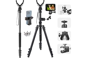 69" Shooting Tripod Hunting Stick, Tripod for Rifle with 360° Swivel V Yoke Rest, Removable 360° Dual-ball head magic Arm wit