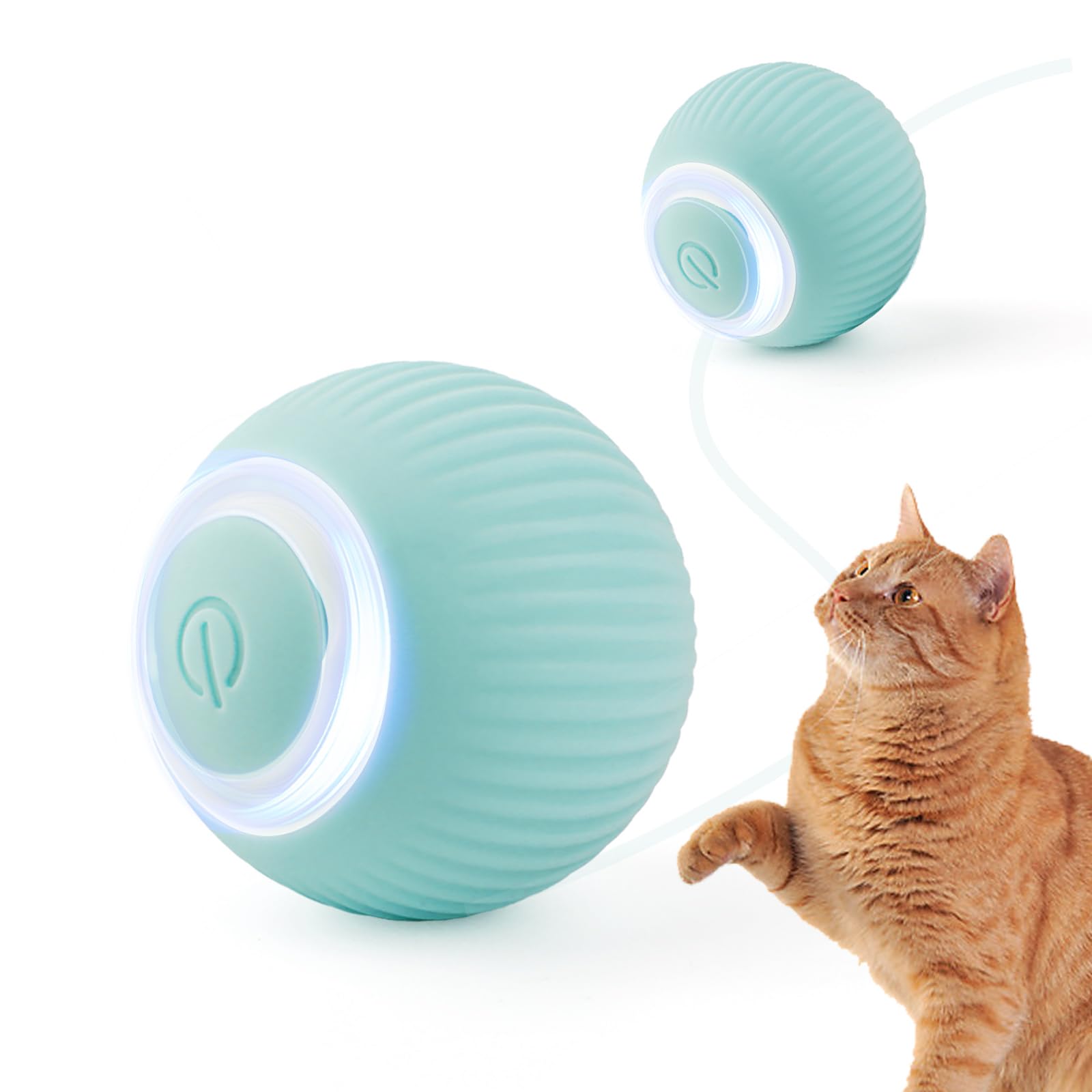 PETLESO Interactive Cat Ball Toy, Two Modes Rechargeable Automatic Cat Toy Active Rolling Ball, Powerball for Cats Suitable for Indoor Cat Toys - Blue