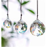 3 Pcs 20/30/40mm Crystal Ball Prism Suncatcher Chandelier Decor | Clear Crystal Ball Prism Suncatcher Set of 3 20mm 30mm 40mm Faceted Balls Hanging Pendant for Window Garden Wedding Decor
