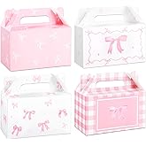 Justforjoyful 24 Pcs Pink Bow Treat Boxes for Birthday, Bachelorette, Engagement, Baby Shower Party Decoration Coquette Bow Themed Treat Candy Box Home