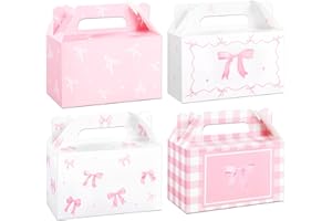 Justforjoyful 12 Pcs Pink Bow Treat Boxes for Birthday, Bachelorette, Engagement & Baby Shower Party Decoration Coquette Bow Themed Treat Candy Box Home