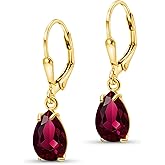 14K Gold Plated Gemstone Teardrop Earrings for Women – Birthstone Jewelry – Dainty Leverback Earrings in Gold Over 925 Sterling Silver – Elegant Gift for Women
