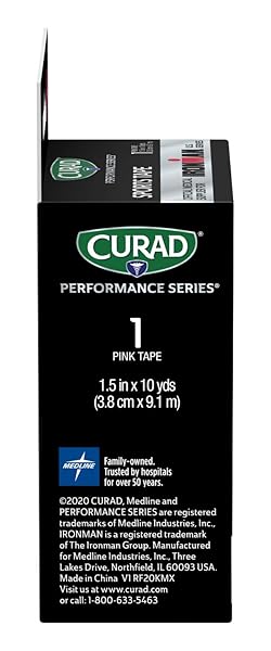 CURAD CURIM5024H PERFORMANCE SERIES IRONMAN SPORT TAPE, PINK WITH WHITE IRONMAN LOGO, 1.5″ X 10 YARDS SIZE