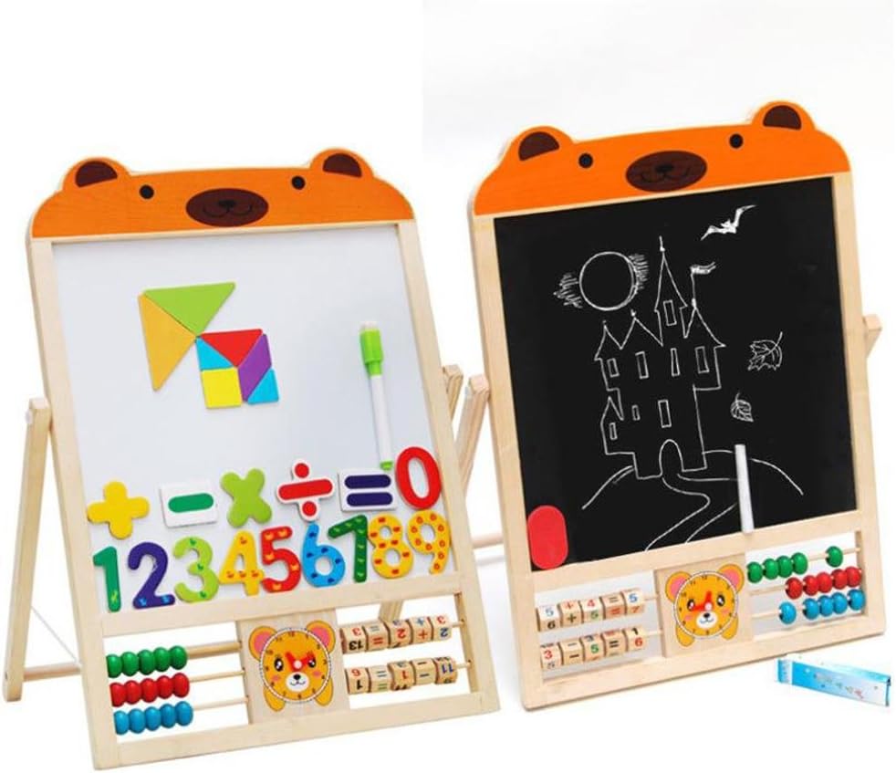 Iainstars 2 IN 1 KIDS WOODEN BLACKBOARD EASEL STAND LEARNING BOARD +EXTRAS
