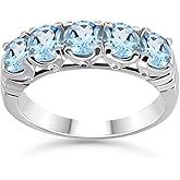 B. BRILLIANT Sterling Silver Half Eternity Band Gemstone Blue Topaz Ring for Women