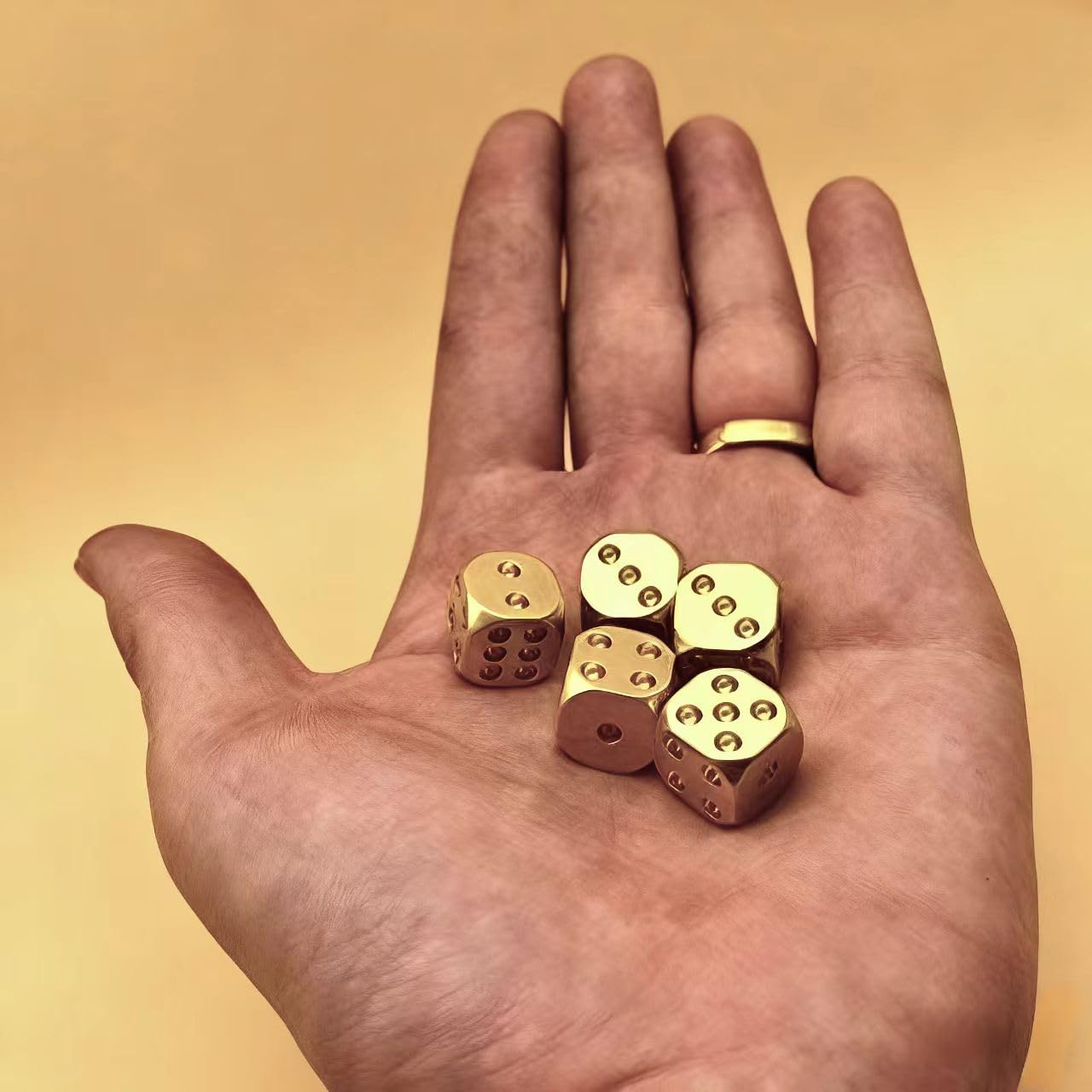 5 Pcs Classic Solid Brass Dice Set, Portable Copper Dice for Family Camping Adults Party, Precision Polished Heavy Game Dice with Excellent In-Hand Touch