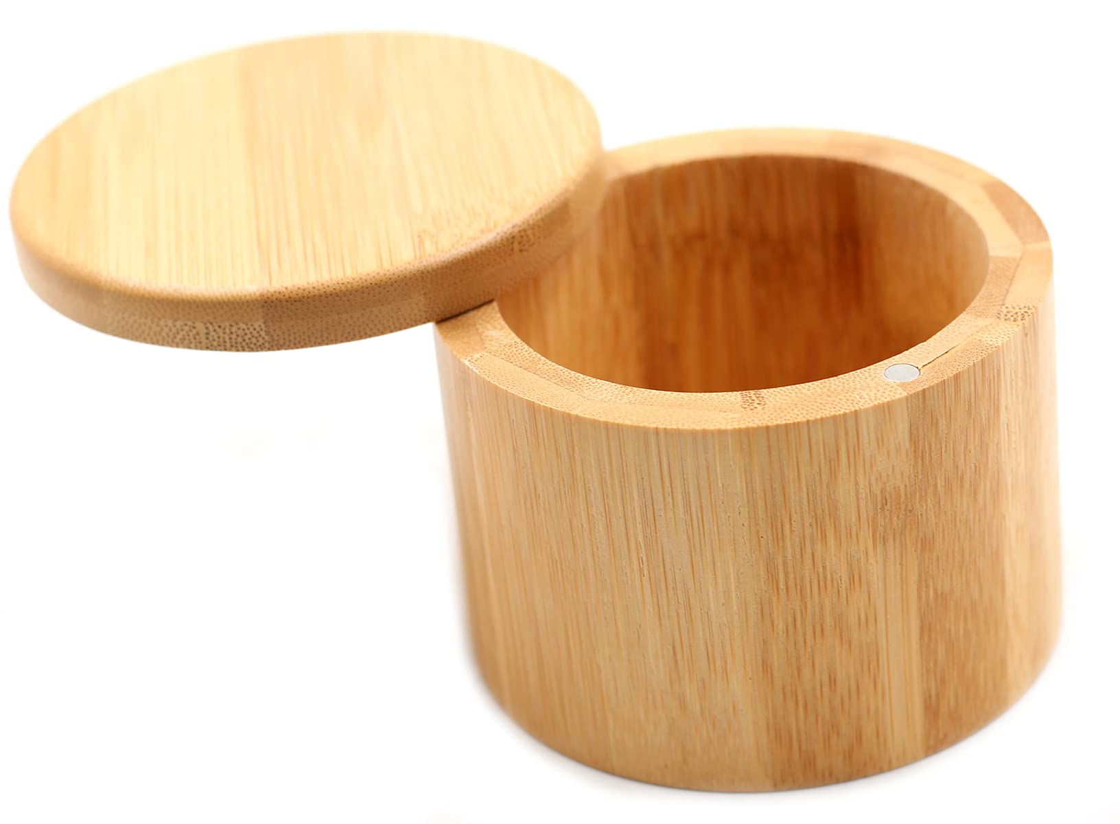 Chiloskit Round Bamboo Jar, Salt and Spices Storage Container,with Magnetic Swivel Lid 7x9cm (1-Tier)