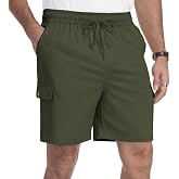 NITAGUT Mens Cargo Shorts 7" Casual Drawstring Elastic Waist Summer | Relaxed Comfort, Utility Flap Pockets, Commute Beach Vacation, Pairs with Tees Polos, Machine Washable