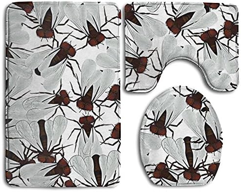 ZHUYAN1 HOT Design Of Flying Insects 3-Piece Washable Bathroom Rug Set And Anti-Skid