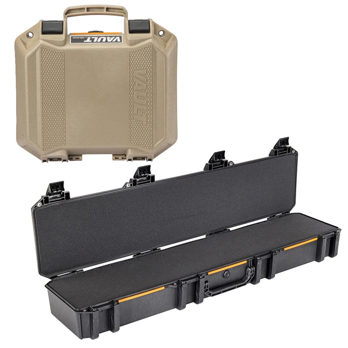 Photo 1 of ***STOCK PHOTO FOR REFERENCE ONLY***Pelican V770 Vault Single Scoped Rifle Case, Black, Bundle with V100 Vault Small Pistol Tan Case