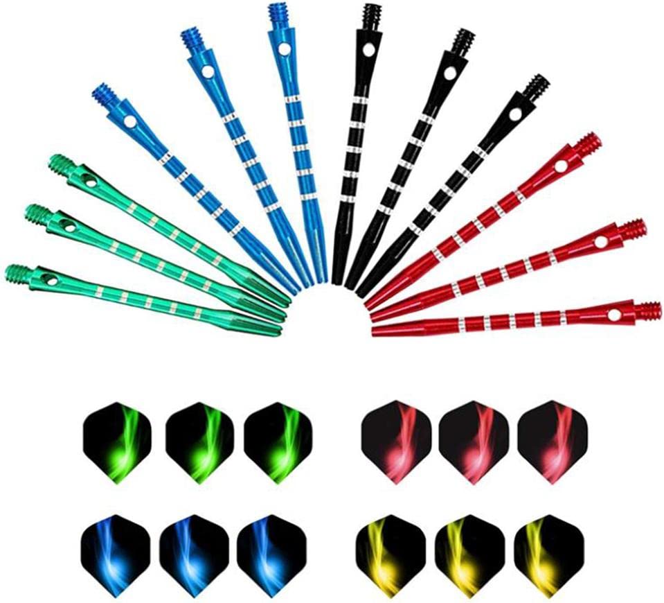 YONGRONGHE 12 Sets Aluminum Dart Shafts Dart Wings Metal Medium Dart Shafts Soft Tip Dart Accessories for Throwing Darts