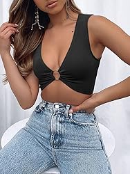 AEVZIV Sexy Crop Tops for Women Sleeveless Deep V
