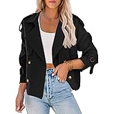 Saodimallsu Women Crop Double Breasted Trench Coat Raglan Sleeve Work Office Cropped Jacket With Pockets