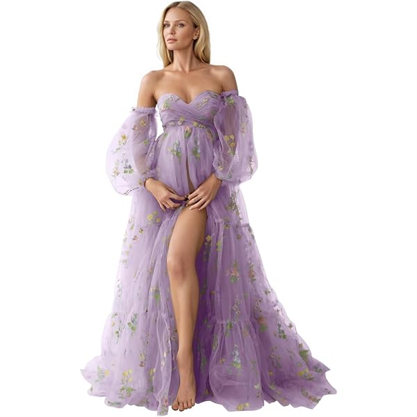 Flower Embroidery Tulle Maternity Dress for Photoshoot Long Puffy Sleeves Pregnancy Dresses for Women Off Shoulder BabyShower Gown Baby Blue S at Amazon Women's Clothing store Flower Embroidery Tulle Maternity Dress for Photoshoot Long Puffy Sleeves Pregnancy Dresses for Women Off Shoulder BabyShower Gown Baby Blue S at Amazon Women's Clothing store