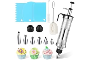 Dessert Decorating Syringe Set,Cake Decorating Piping Set,Stainless Steel Icing Decoration Gun,Cream Scrapers Spatula,Reusabl
