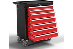 OAKANDO 7-Drawer Meatl Rolling Tool Chest with Wheels,Tool Storage Cabinet with Locking System，Toolbox with Wheels for Garage, Warehouse, Workshop, Repair Shop (Black&red, 7-Drawer)