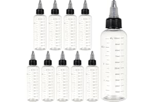 BENECREAT 10PCS 100ml/3.38 oz Transparent Plastic Squeeze Bottles with Scale and Black Twist Cap Graduated Squeeze Dispensing Bottles for Ink Liquid, Oils, Gels, Glue