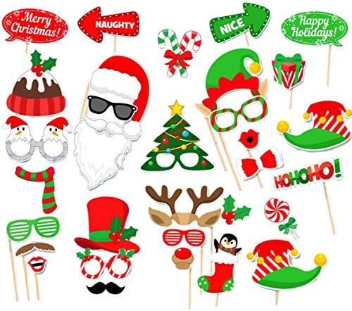31 Pcs Merry Christmas Photo Booth Props for DIY Christmas Eve Party Favors